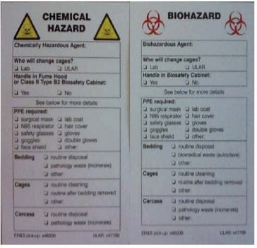 Chemical Hazard and Biohazard cage cards